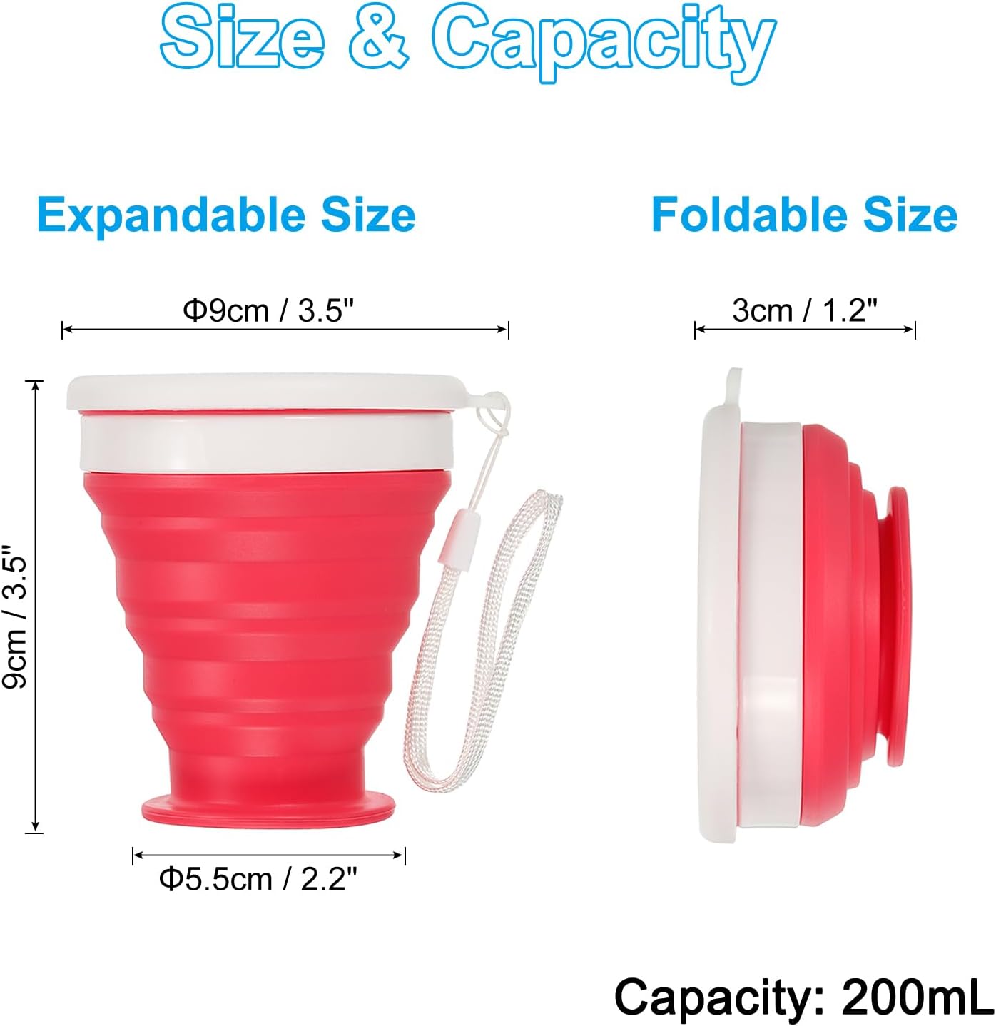 Vaso plegable portátil 6.8oz silicona color rosa