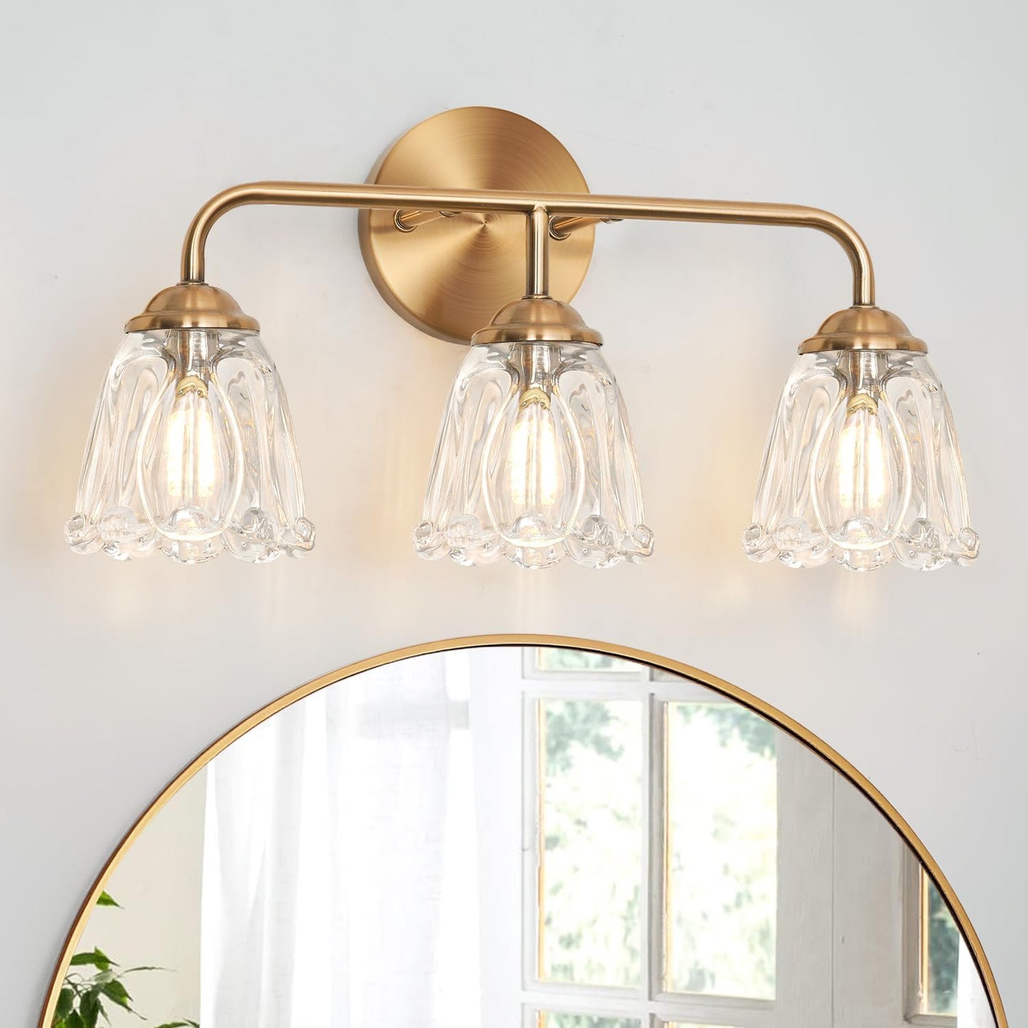Lámpara baño 3 luces dorado vintage vidrio flores Art Deco