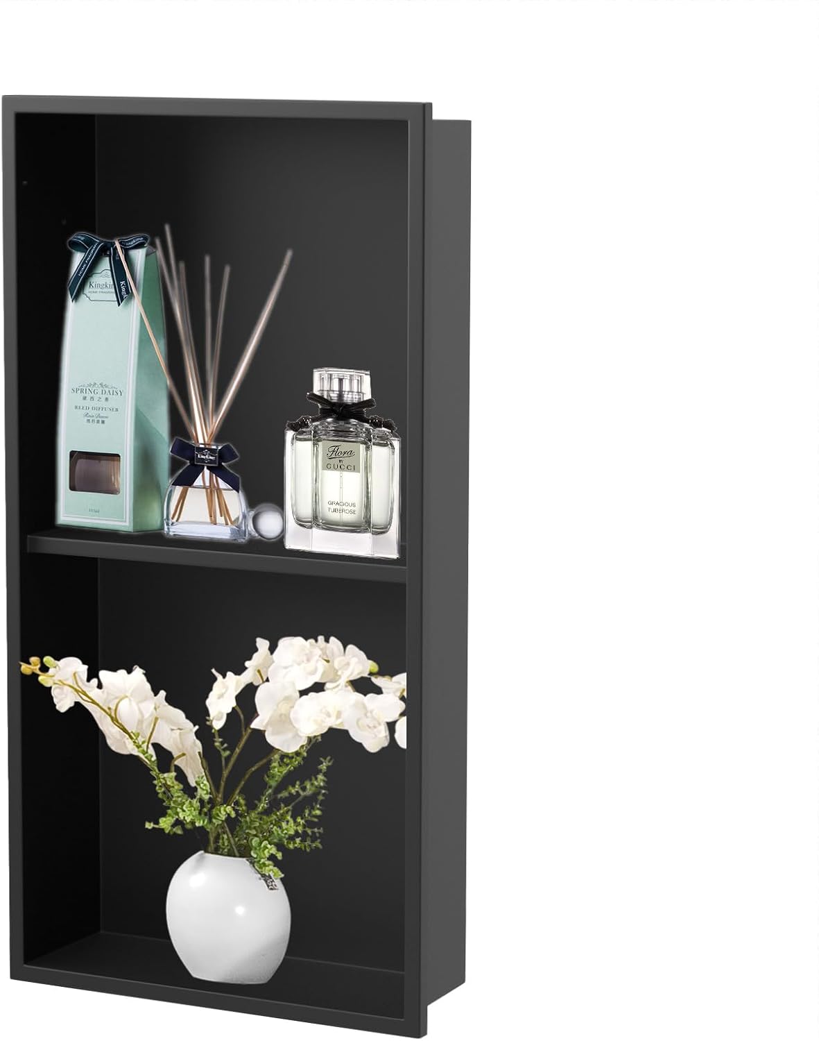 Nicho ducha acero inox 12x24" negro mate estante doble