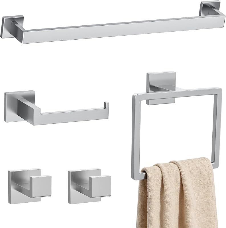 Set 5 Toalleros Níquel Cepillado Acero Inox 23.6" Pared