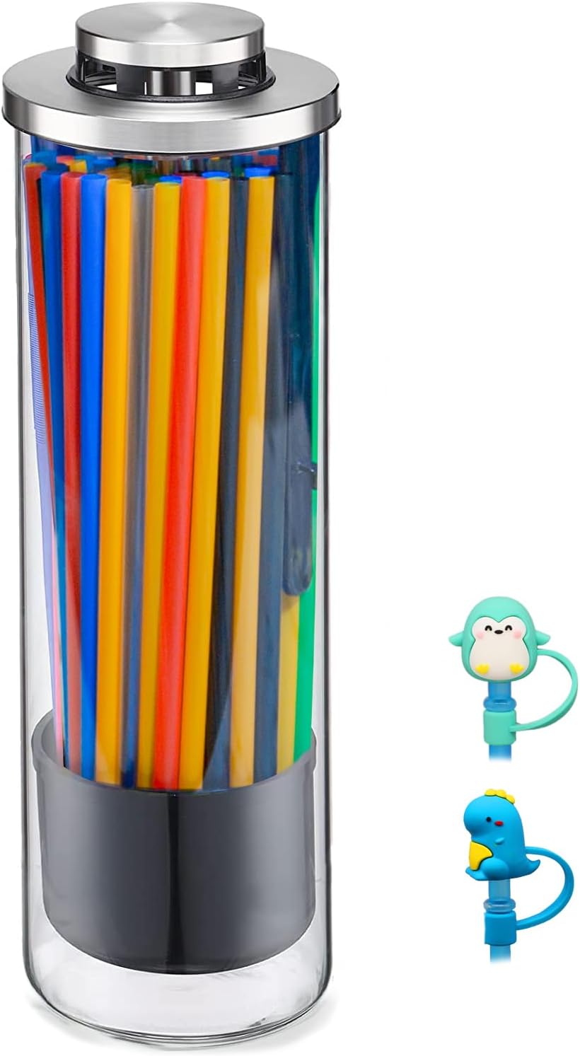 Dispensador pajitas vidrio con tapa 35pzas