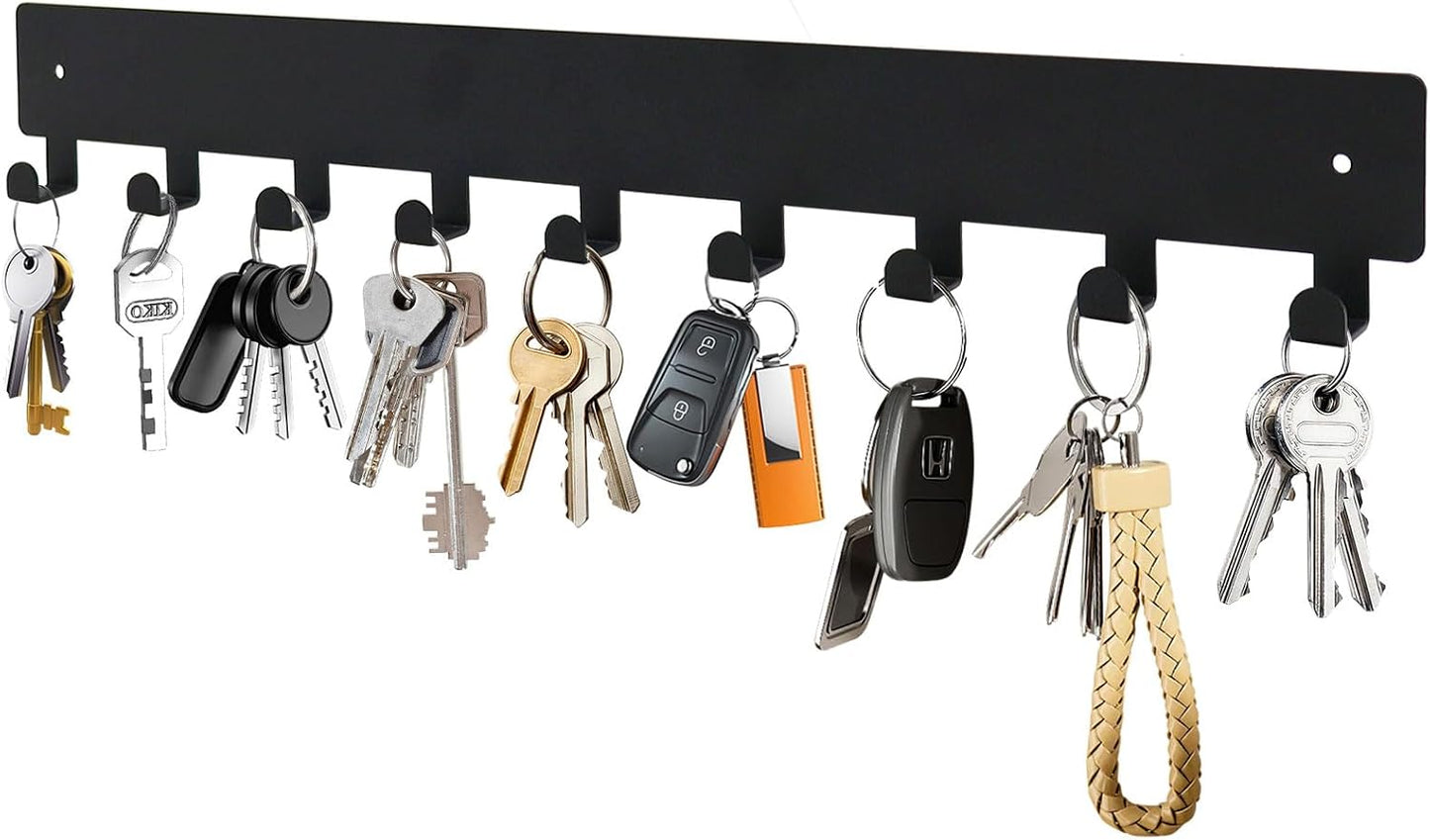 Soporte llaves pared 9 ganchos metal negro para entrada
