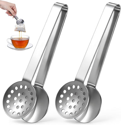Paquete de 2 pinzas de té de acero inoxidable con agarre colador