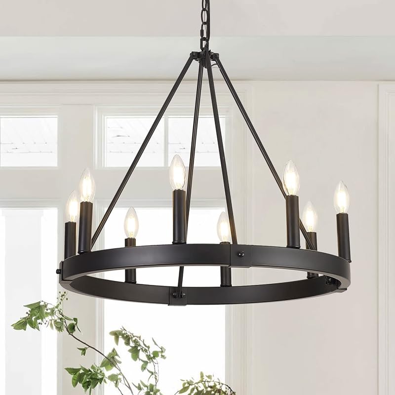 Candelabro 8 luces 24" negro redondo para comedor moderna