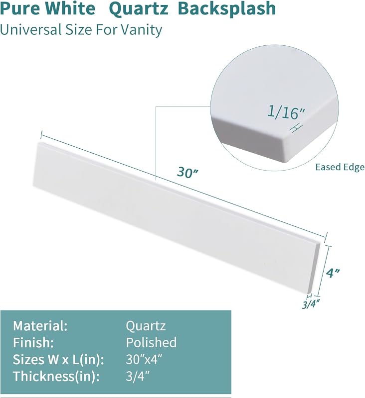 Protector salpicaduras cuarzo 30" blanco universal baño