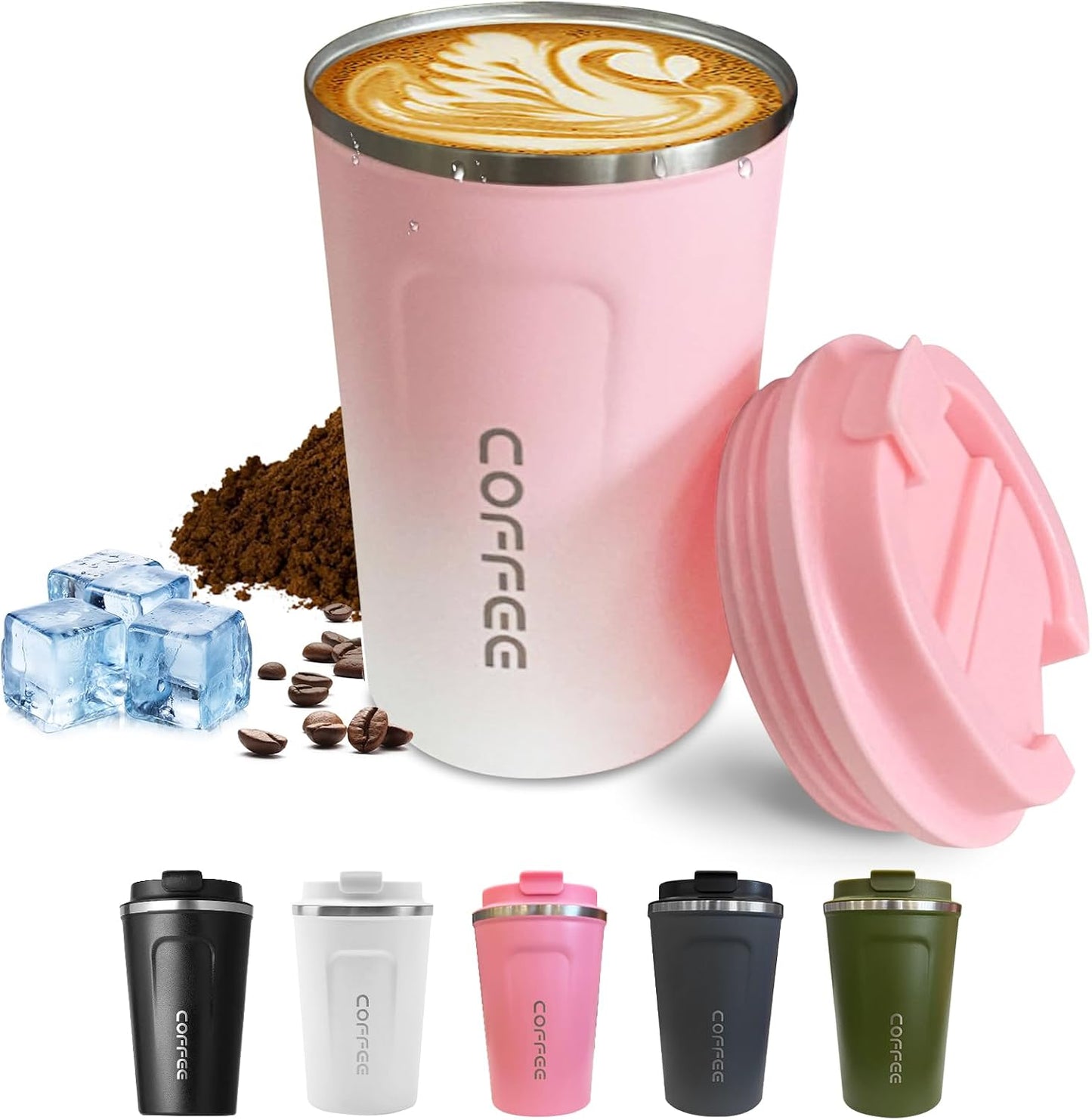 Taza café acero inox aislamiento vacío reutiliz. con tapa