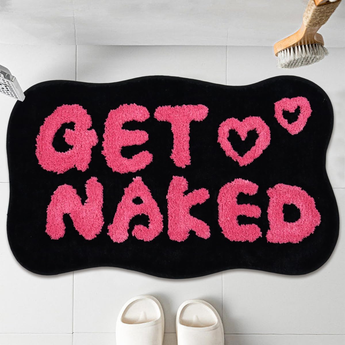 Alfombra baño divertida antiderrap negro rosa