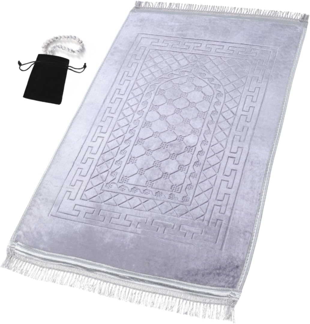 Alfombra oración islámica gruesa suave gris