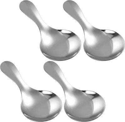 4 cucharas de mango corto de acero inoxidable plateadas para sal, condimentos, postres, té, café, azúcar y helado