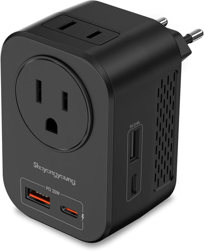 Convertidor voltaje 220V a 110V 20W 2 USB 2 Tipo-C