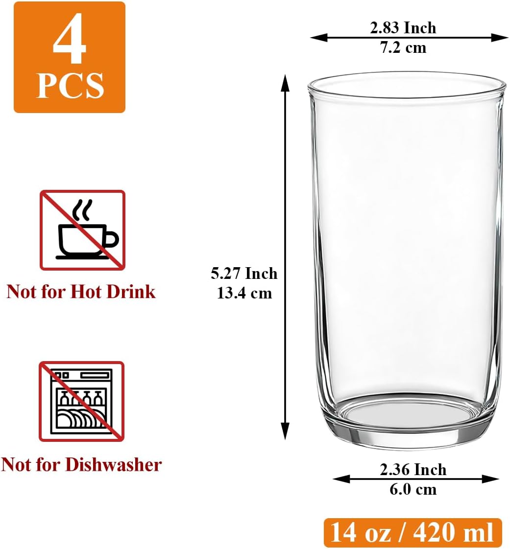 Set 4 Vasos Collins Plástico PET Transparente 14oz Reutilizable