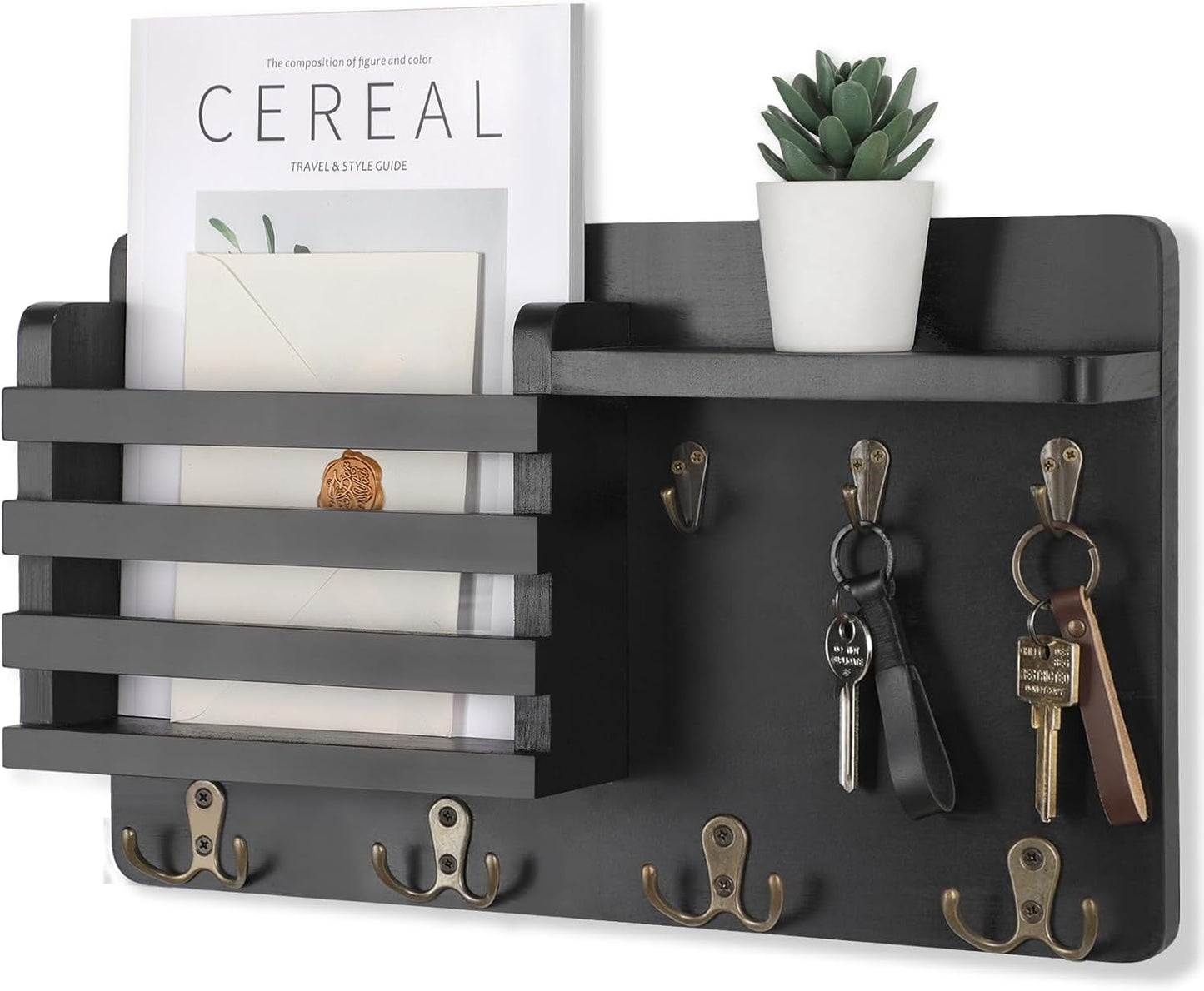 Soporte correo pared con ganchos llaves 16.8x10"