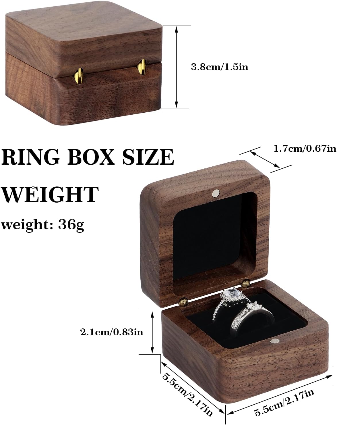 Caja madera anillos boda 2 ranuras vintage rústica