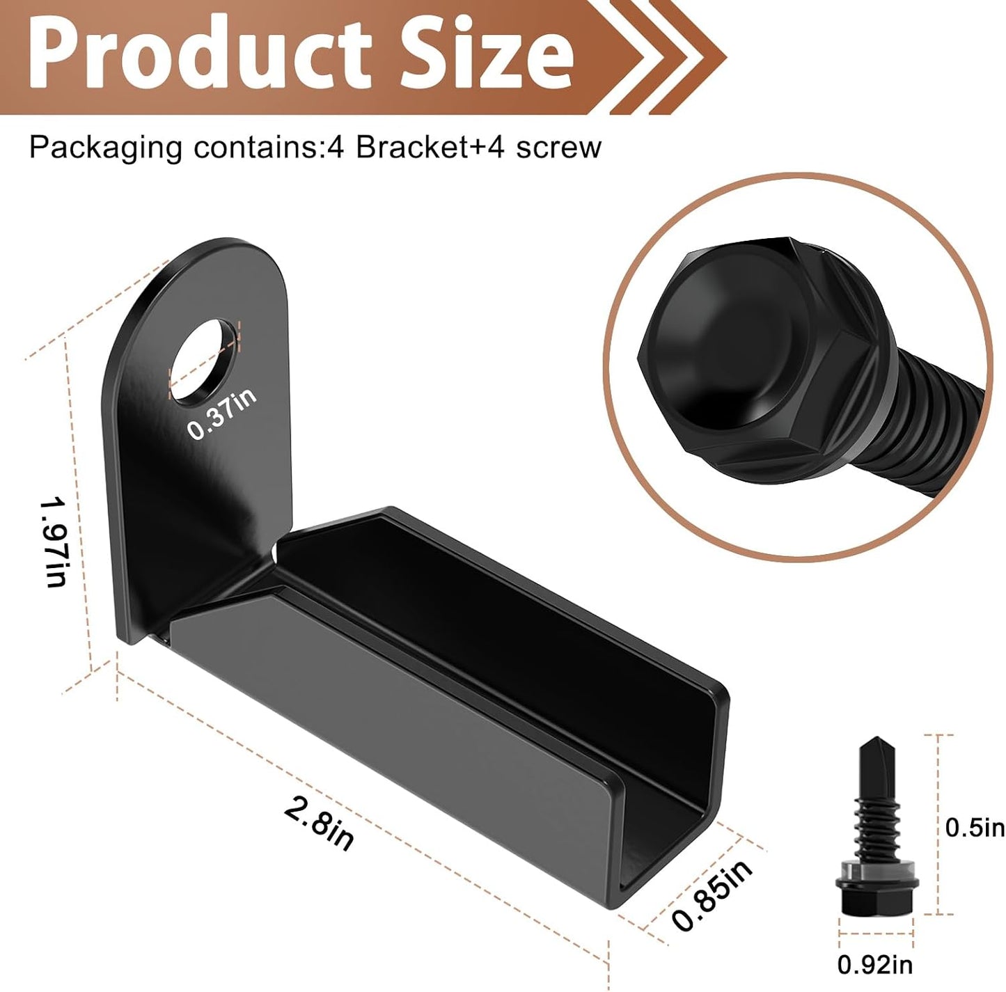 16 Soportes Valla Acero Carbono Negro para Rieles 1x1pulg