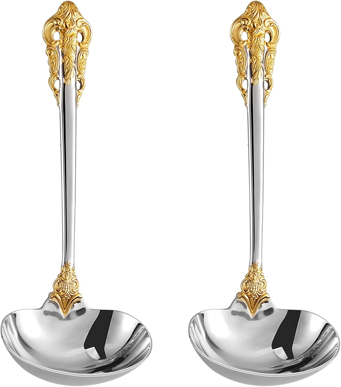 Cucharón acero inox 18/10 7.5pulg para salsa 2 pzas acento dorado