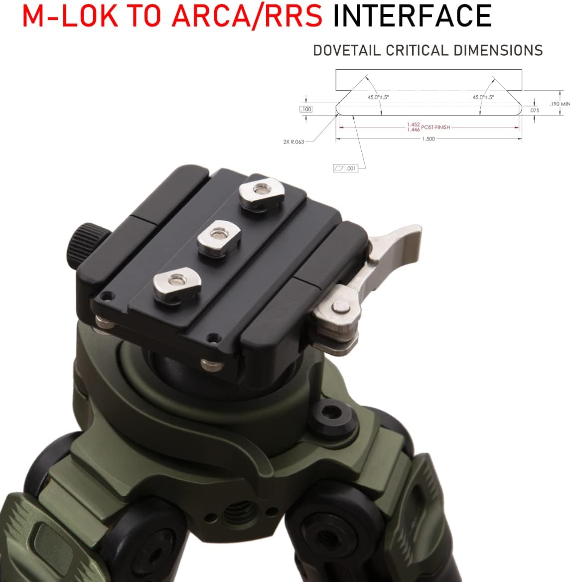 Adaptador Mlok a Carril Arca para Trípode Caza