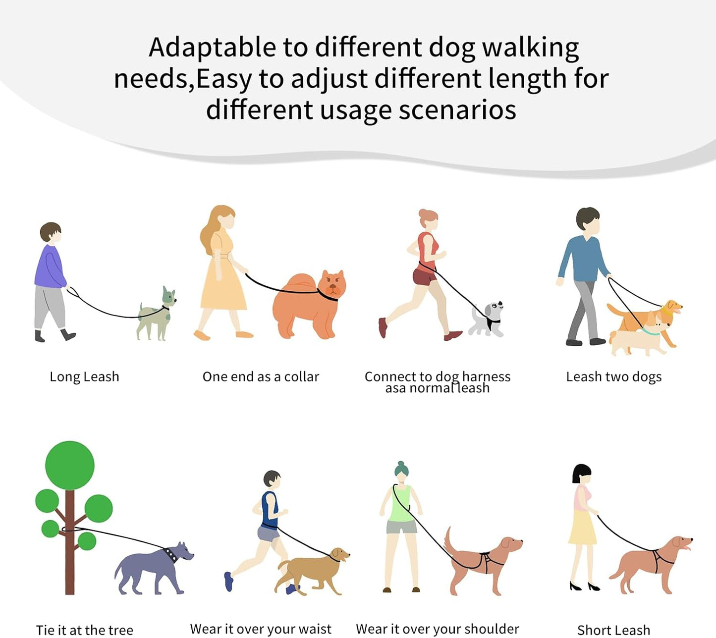 Correa perro manos libres cruzada 4.2-9ft para caminar correr