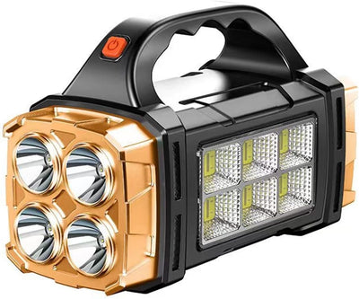 Linterna solar recargable LED con luz lateral COB dorado