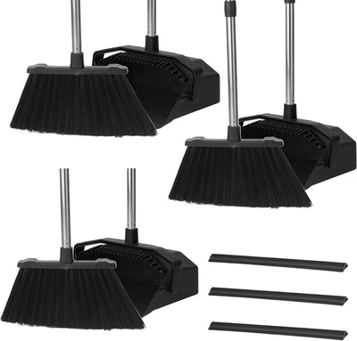 Set 3 escobas verticales con recogedor mango largo