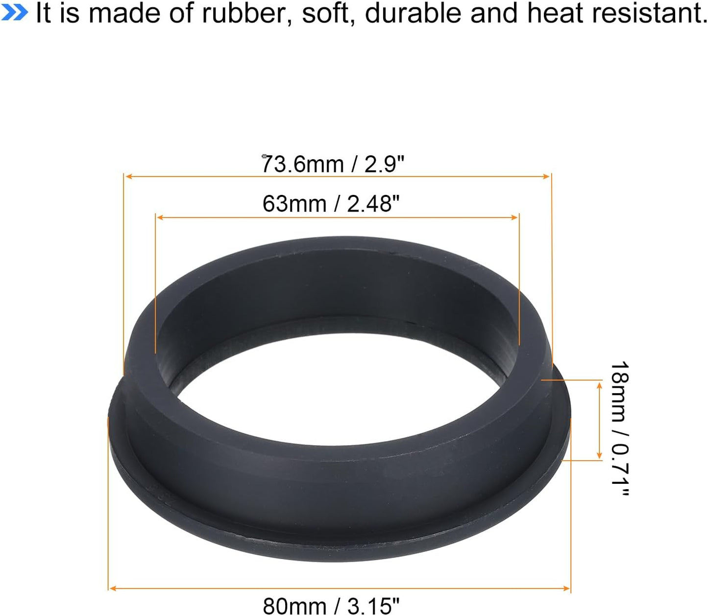 Tapa goma ojal montaje 2.898pulg ID 2.480pulg sello flexible negro