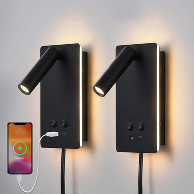 Lámpara pared LED cabecero ajustable con USB 9W3W negro