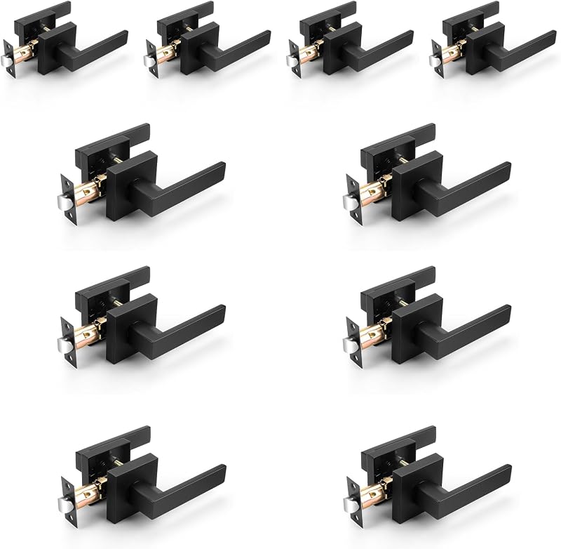 Manija puerta interior negra cuadrada plana set 10