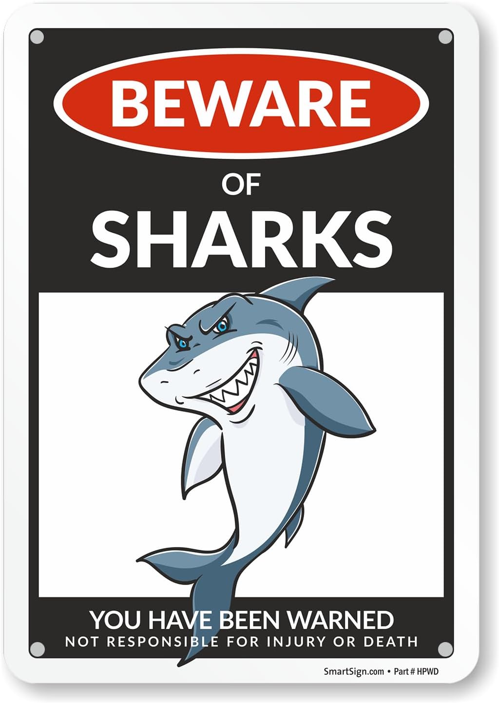 Letrero aluminio 10x7" Beware Of Sharks decoración pared