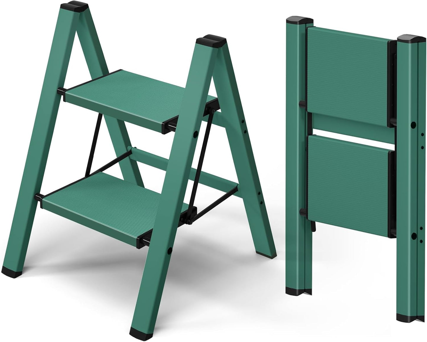 Escalera plegable aluminio 2 escalones antiderrap verde