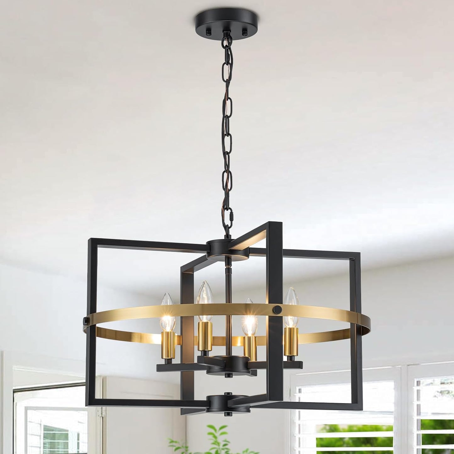 Candelabro 21.26pulg Negro Dorado 4 Luces Estilo Granja