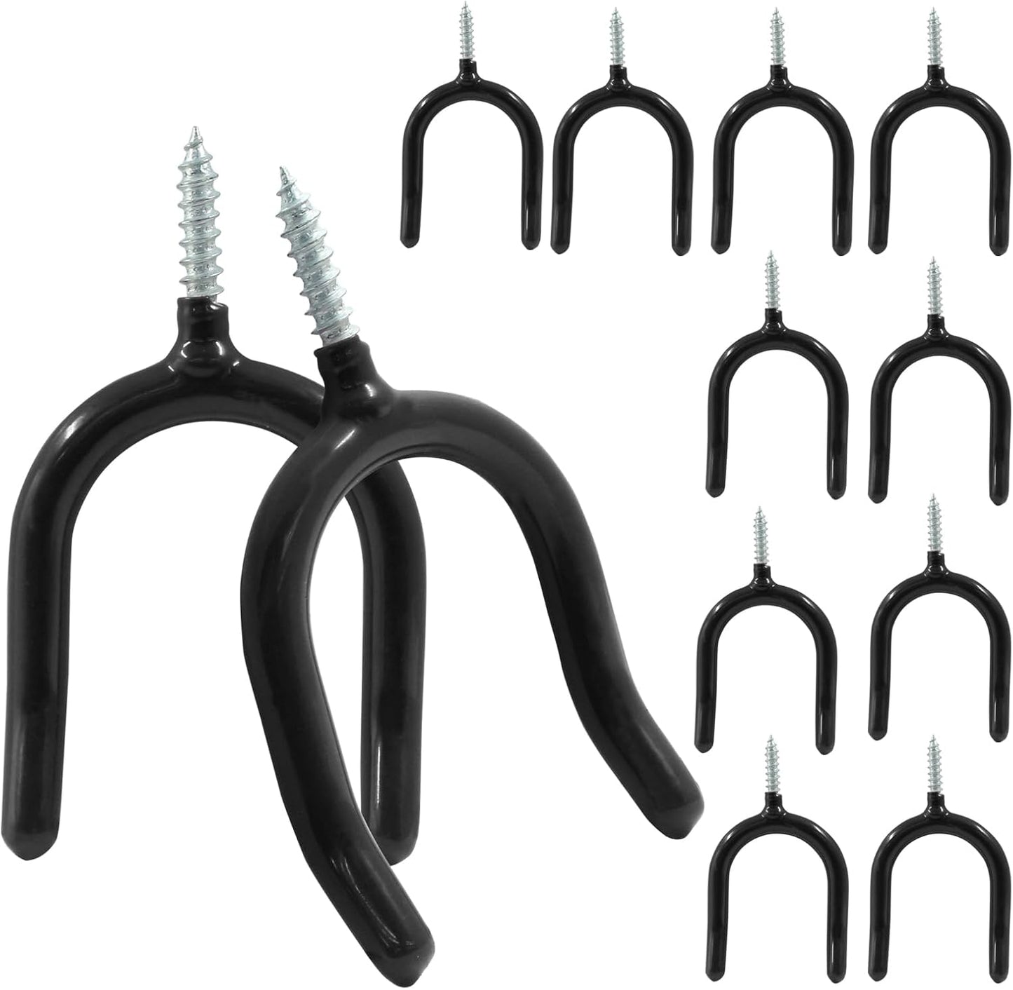 12 Ganchos U Negro para Pared Garaje Jardín 60lbs