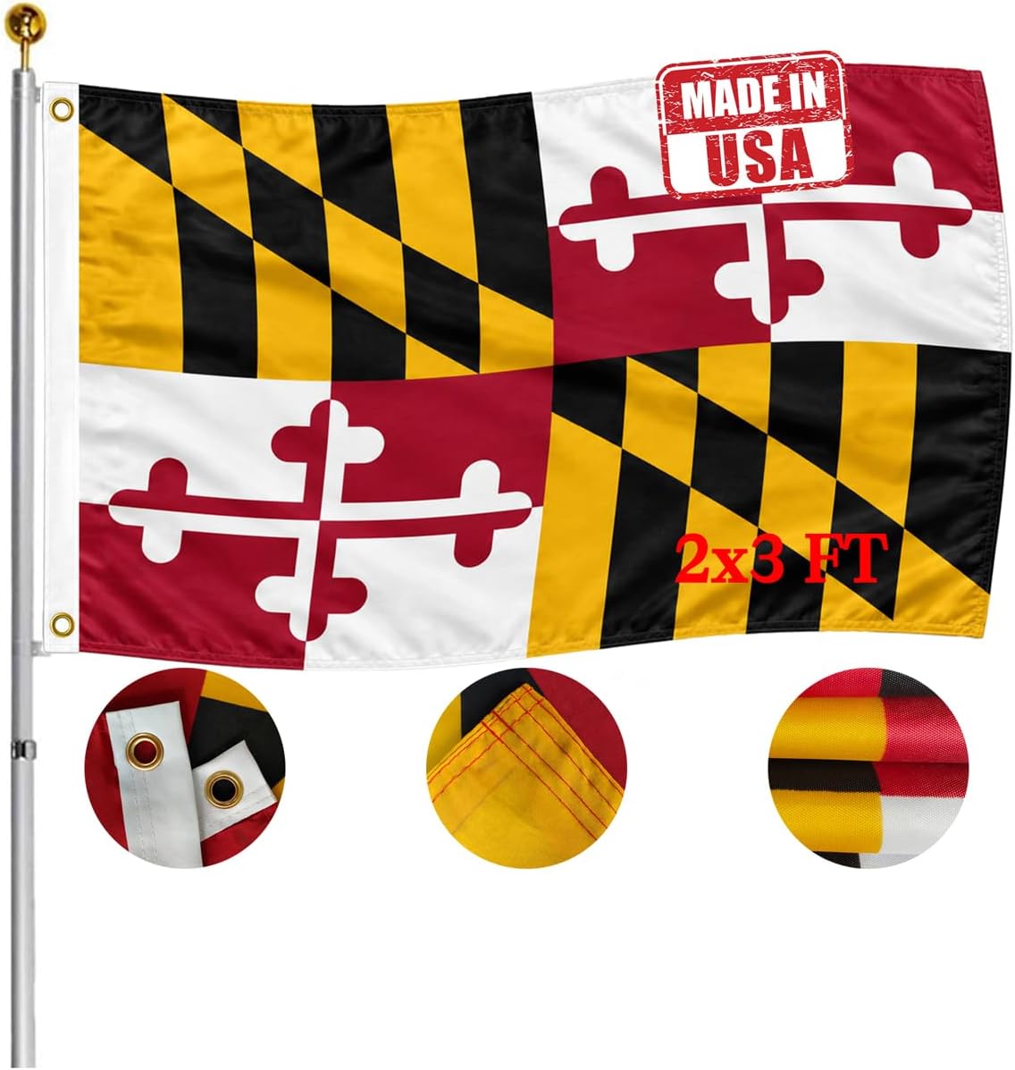 Bandera Maryland 2x3ft doble cara lona resistente UV