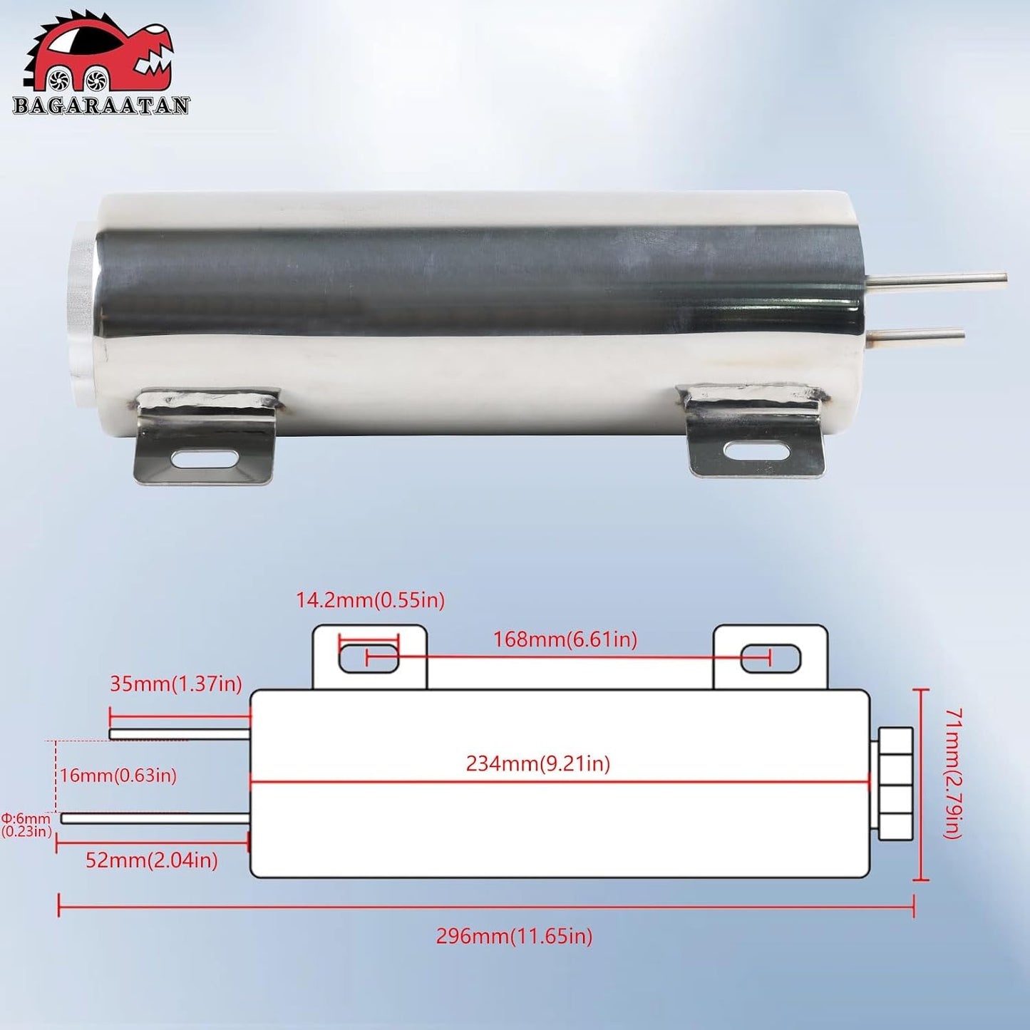 Tanque desbordamiento radiador 3x9" acero inox 32oz
