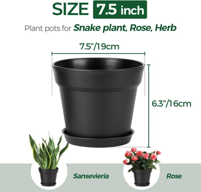 6 Macetas Plástico 7.5" Drenaje Interior