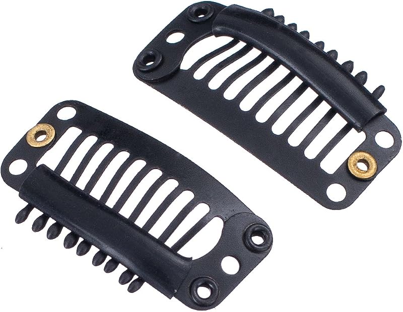 100 Clips Metálicos U para Extensiones Cabello Negro 9 Dientes