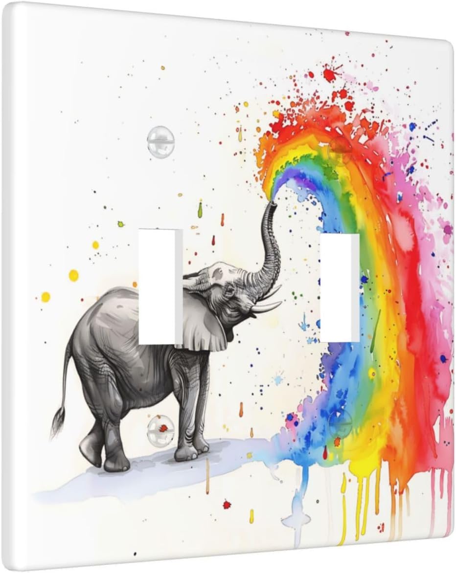 Placa decorativa interruptor elefante arco iris 4.5x4.5pulg