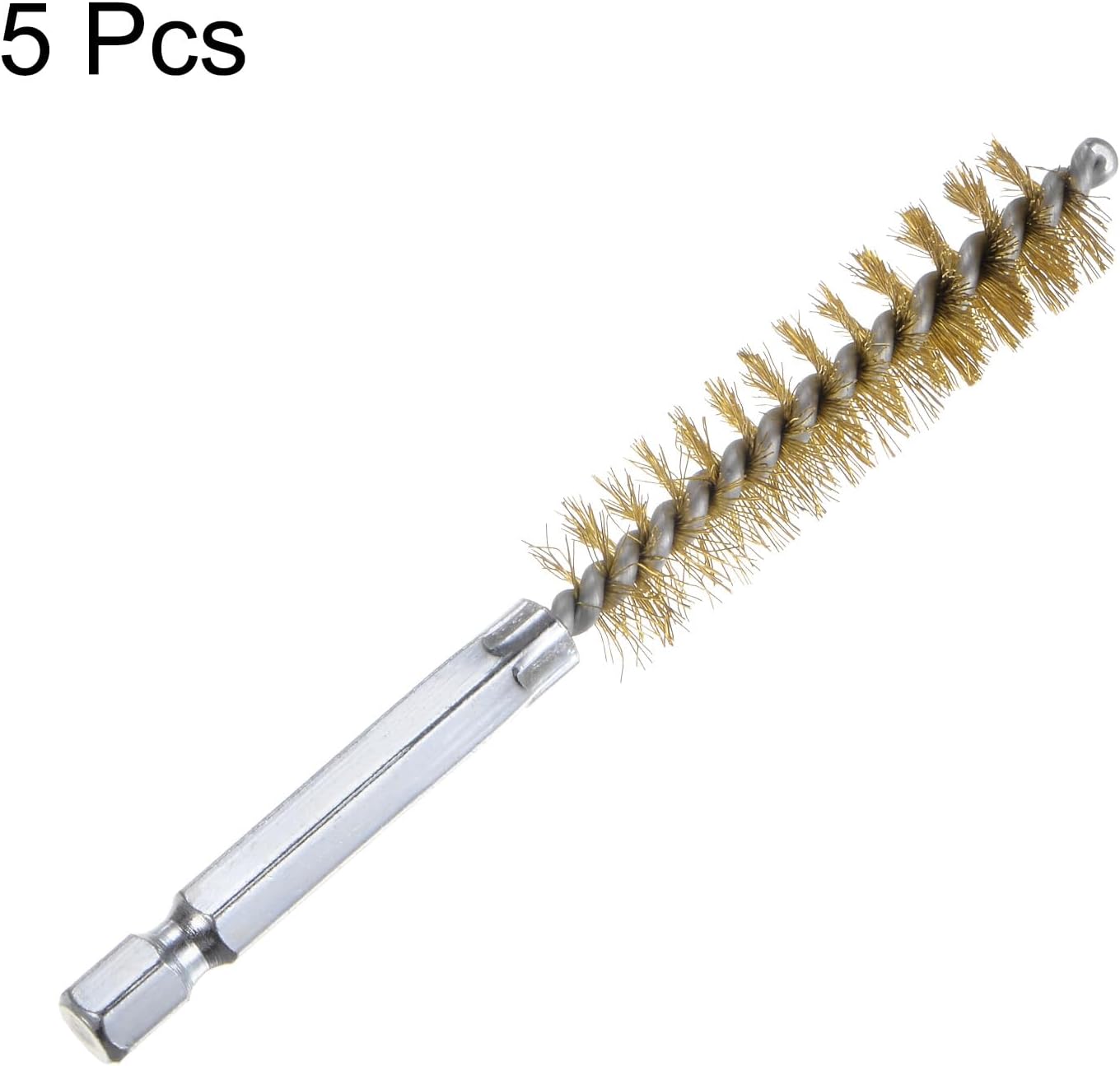 5 Cepillos Latón 0.512pulg Alambre Trenzado Mango Hex
