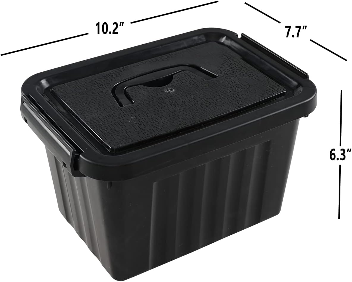 6 Pzas Cajas Almacenamiento Plástico Negro Pestillo 6qt