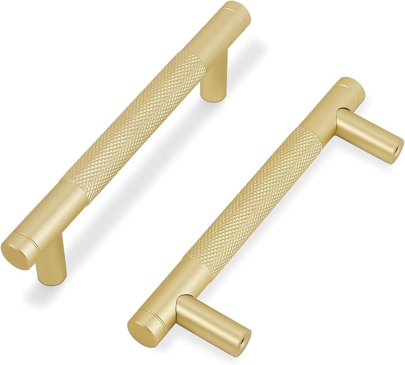 10 Manijas Gabinete 3" Cepillado Dorado Tiradores Estriados