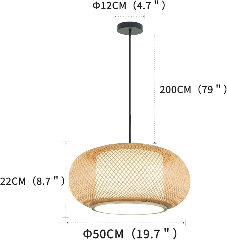 Lámpara colgante ratán bambú estilo Wabi Sabi para comedor