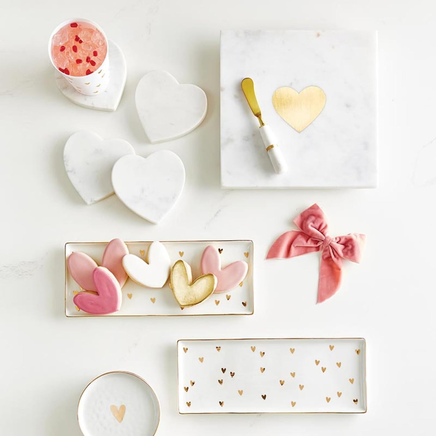 Posavasos mármol corazón set 4 color blanco