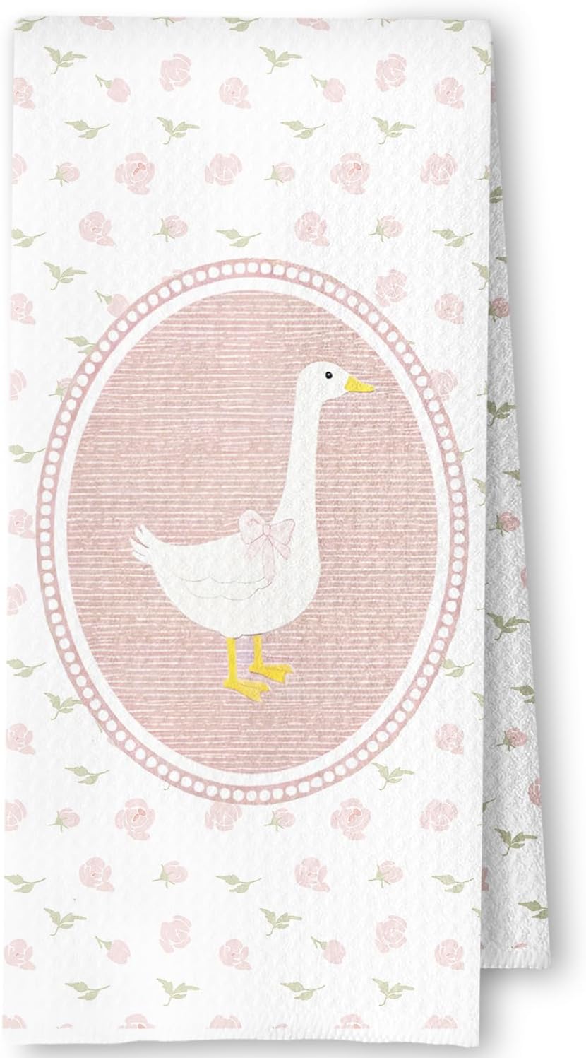 Toallas cocina ganso floral lazo rosa decorativa baño