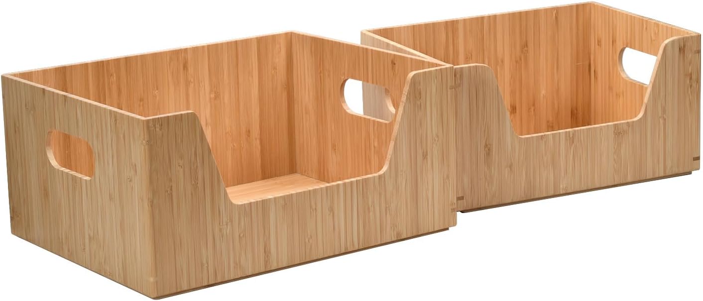 Set 2 Cajas Bambú Frente Abierto Organiz. Cocina