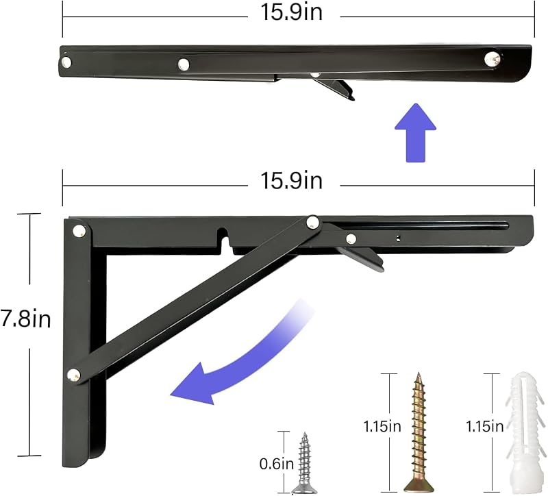 Soportes estante plegables pared metal negro 16"