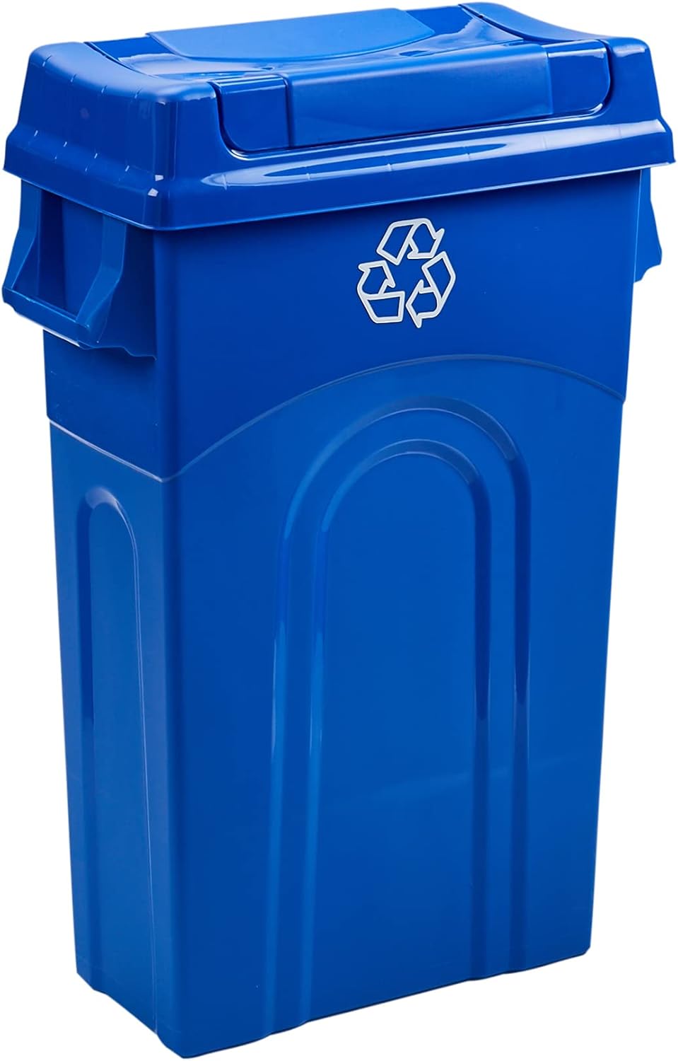 Papelera plástico reciclaje 23gal con tapa asas azul
