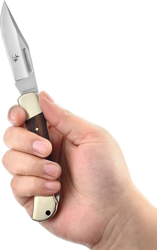 Cuchillo plegable 3.3" acero 440A con funda cuero