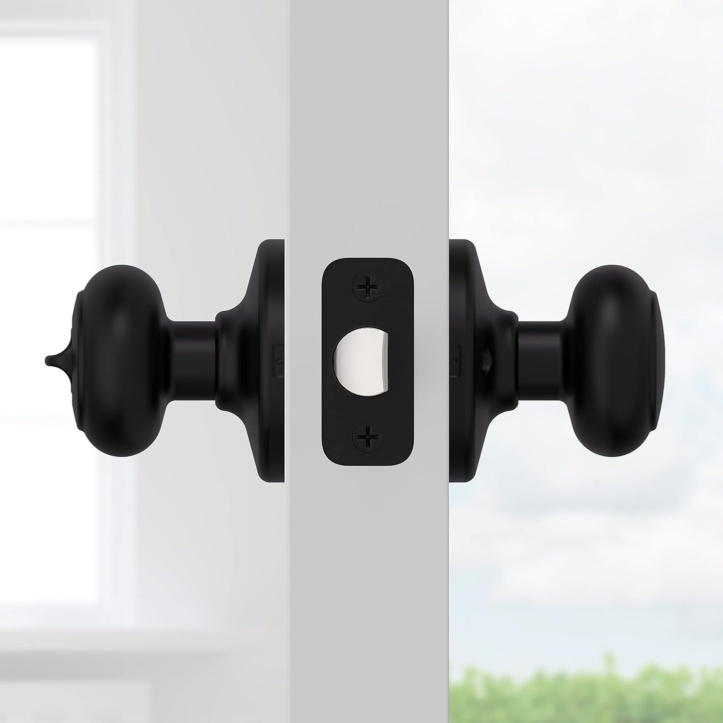 Manija puerta cerradura giratoria sin llave negro set 4