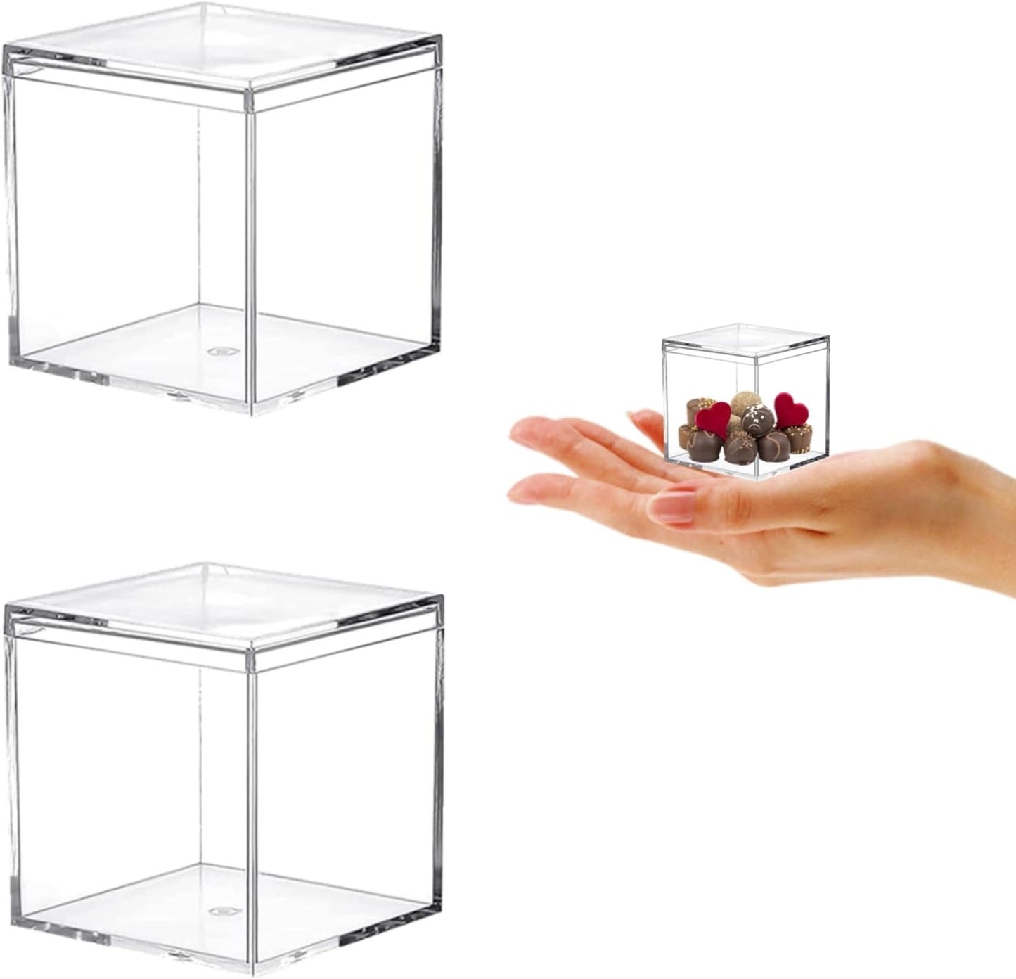 Caja acrílico transparente cuadrada 2 pzas con tapa