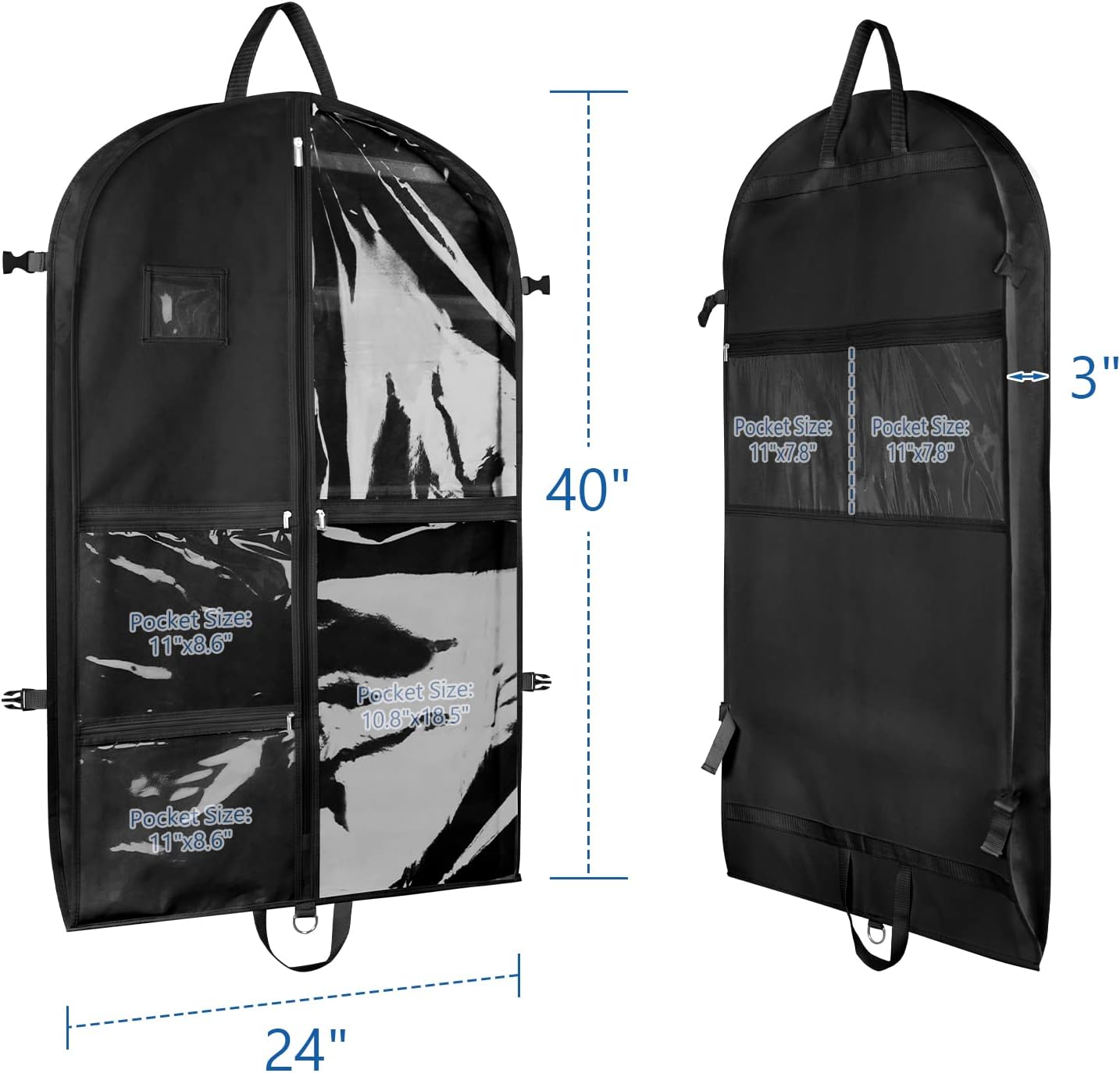 Bolsa ropa baile 40" 5 bolsillos transparentes negro