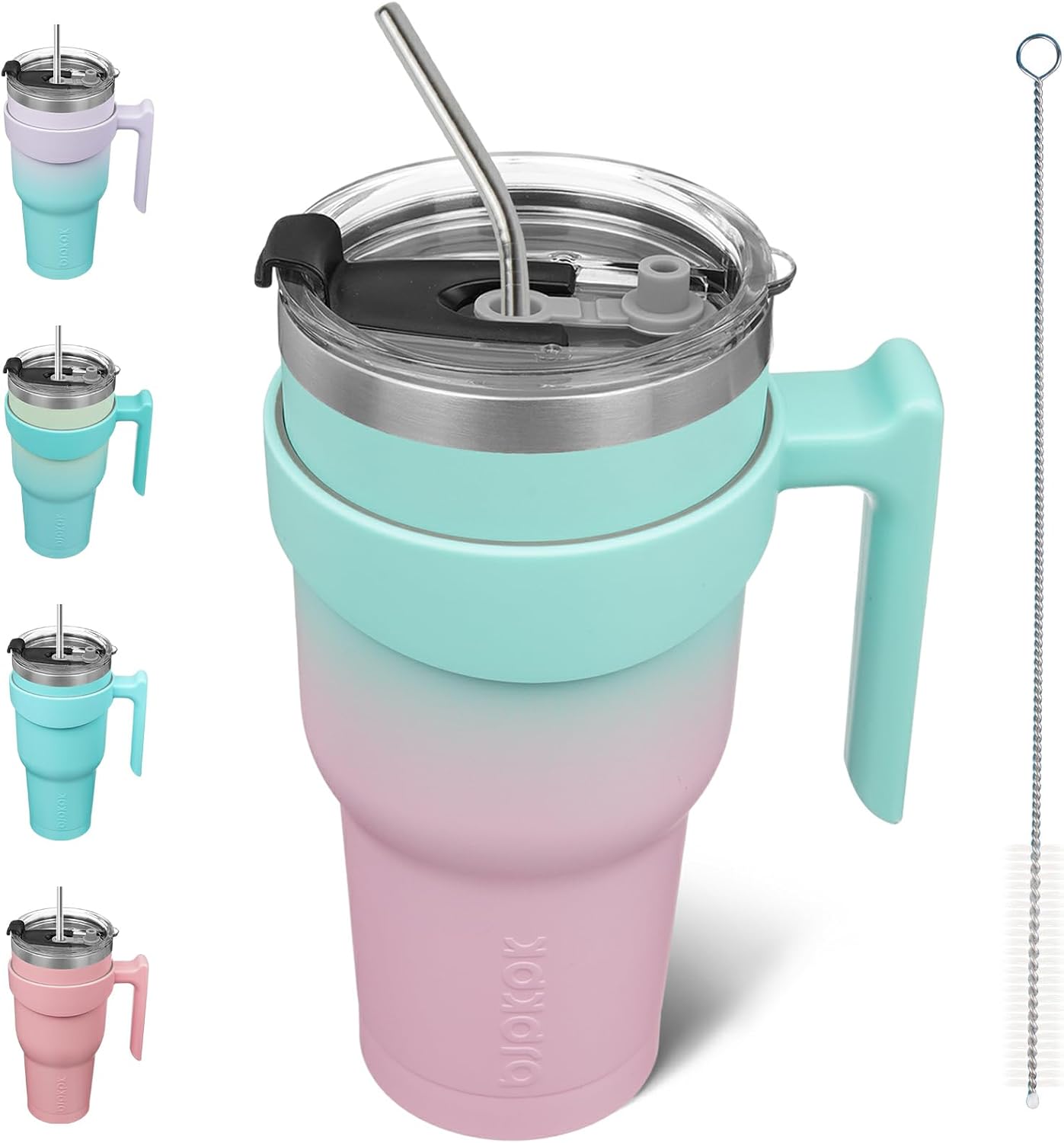 Vaso acero inox 40oz con asa pajita térmico sin BPA