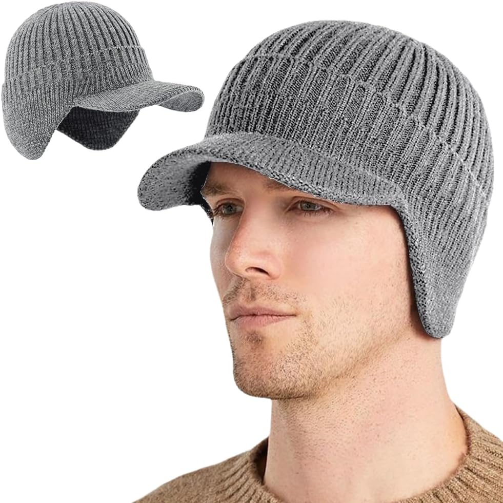 Gorro punto elástico invierno con visera y orejeras hombre